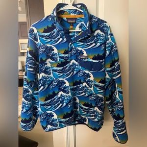 Collectable Patagonia Synchilla Fitzroy Hokusai Blue Wave Fleece Pullover EUC